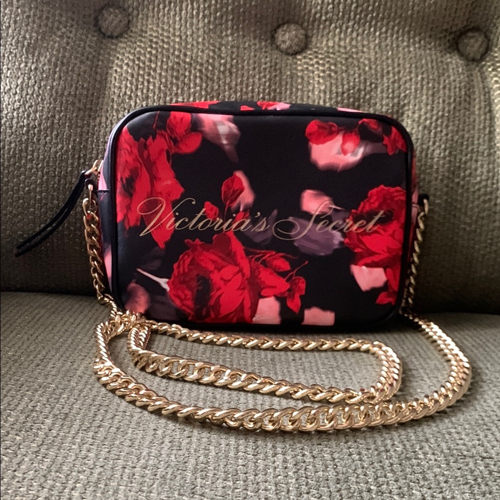 Victoria's Secret Black and Red Floral Crossbody Bag